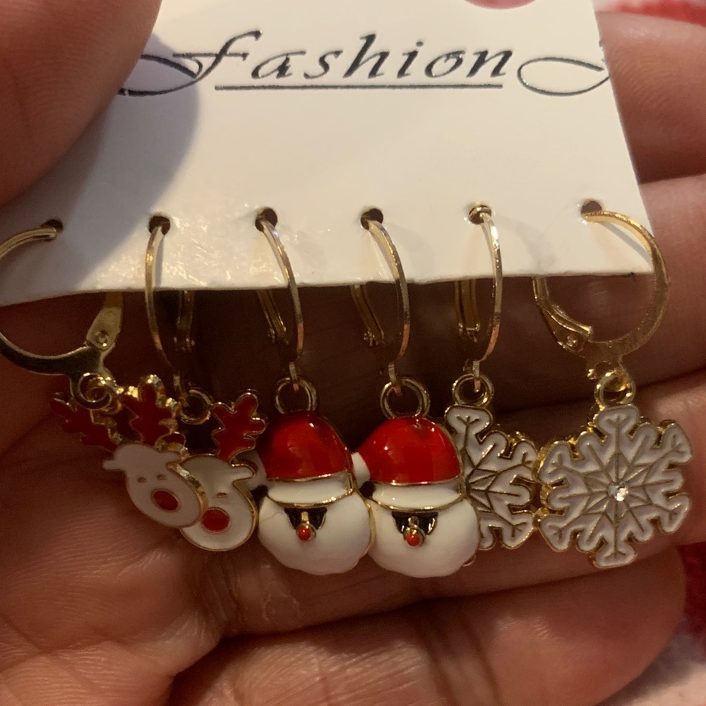 NWOT Festive Gold and Red Holiday Earrings Set